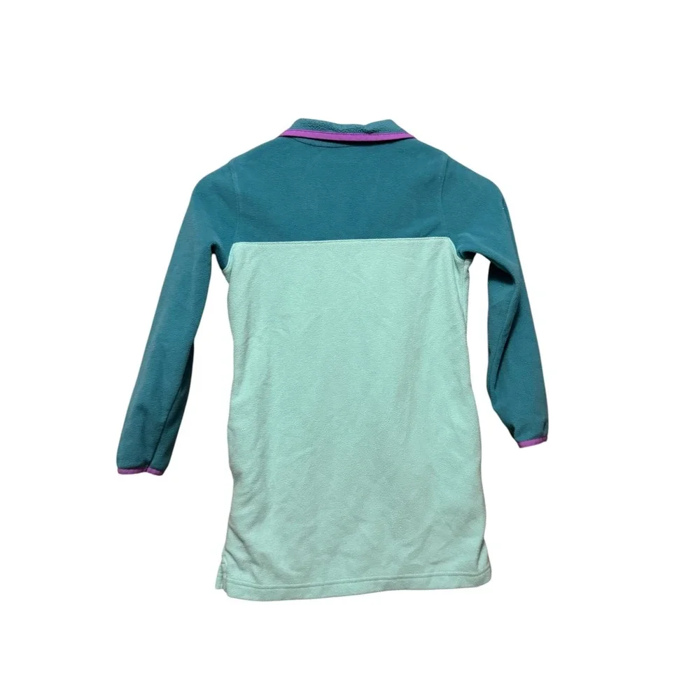 Lands End Fleece Dress Girls S 6-7 Teal Mint Excellent Colorblock Snap Neck